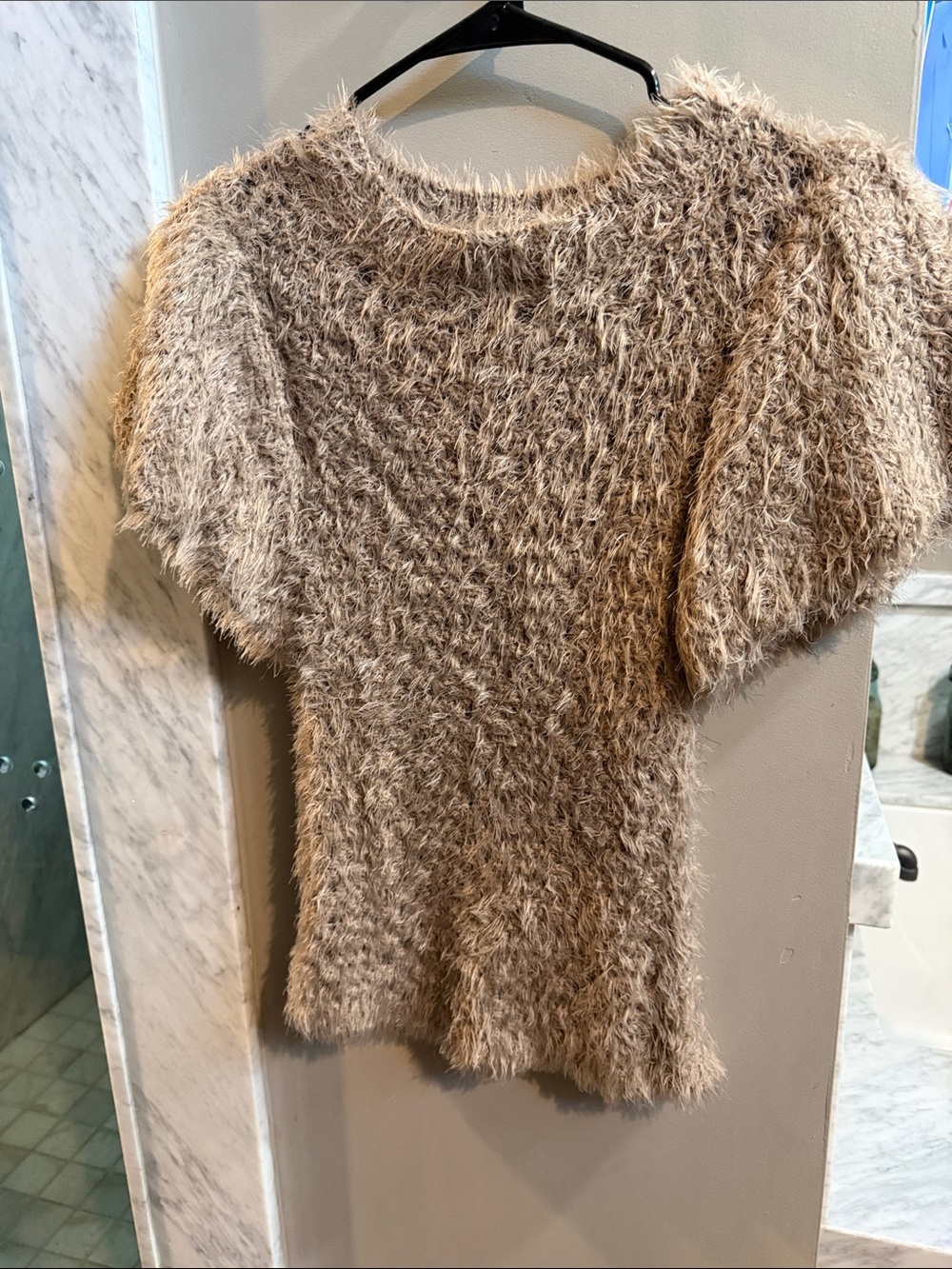 bohme Fuzzy Short-Sleeve Crew Sweater — Taupe